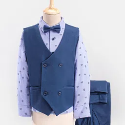 Babyhug Lycra Blend Full Sleeves Party Suit Ship Print- Blue & Grey-picture-11