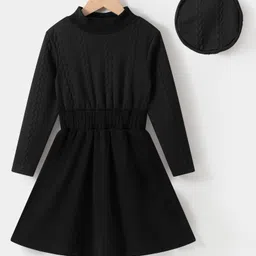 Kookie Kids Full Sleeves Solid Party Dress with High Neck - Black-picture-28