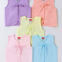 Babyhug 100% Cotton Woven Sleeveless Front Tie Knot Jhablas With Polka Dot Print Pack of 5 - Multicolour-image-68