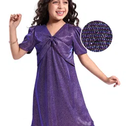 Hola Bonita Knit Half Sleeves A Line Glittered Party Frock - Navy Blue-image-45