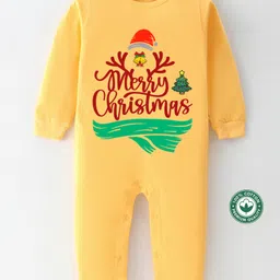 BLUSHES Christmas Theme 100% Cotton Full Sleeves Merry Christmas Text Printed Romper - Yellow-picture-25