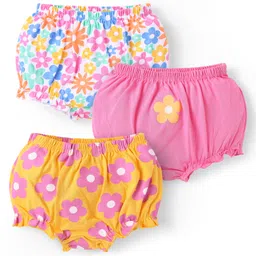 Babyhug 100% Cotton Single Jersey Knit Antibacterial Bloomers With Floral Print Pack Of 3 - Pink Orange & White-picture-36