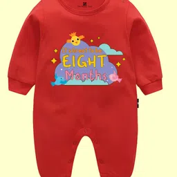 The Peppy Tend Cotton Monthly Birthday Theme Full Sleeves Its Great To Be Eight Months Text Printed Romper - Red-picture-18