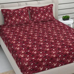 FABINALIV Maroon Abstract Woollen King Size Double Bedsheet with 2 Pillow Covers-image-78
