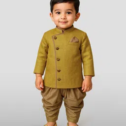 JBN Creation Cotton Blend Full Sleeves Textured Button Detailed Kurta With Dhoti Set - Yellow-picture-21