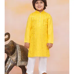 KID1 Rayon Cotton Full Sleeves Mirror Work Detailed Sequins Embellished Kurta Pyjama Set - Yellow-image-86