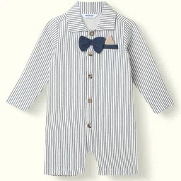 nautinati Nauti Nati Cotton Half Sleeves Striped Romper With Attached Bow - Off White-picture-23