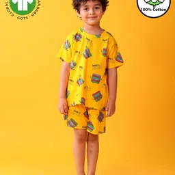 Anthrilo 100% Organic Cotton Knit Half Sleeves Pop It Printed Tee & Coordinating Shorts Set - Yellow-picture-22