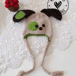 Woonie Dog Designed Hand Knitted Cap - Beige - Circumference 37.5 Cm-image-94