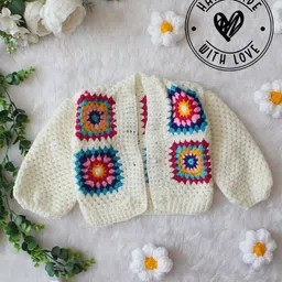 Woonie Hand Knit Full Sleeves Geometric Designed Cardigan - Cream-picture-20