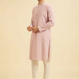 Manyavar Embroidered Mandarin Collar Sequinned Kurta With Churidar image 3