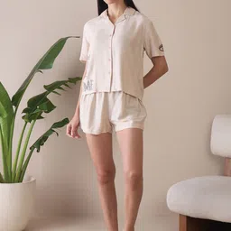 Sweet Dreams Women Typography Printed Shirt Collar Night suit image 4