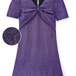 Hola Bonita Knit Half Sleeves A Line Glittered Party Frock - Navy Blue image 2