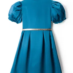 Hola Bonita Woven Puffed Sleeves Dress With Belt - Teal Blue image 2