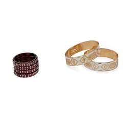 1ST TIME Set Of 6 Maroon Alloy Artificial Stones & Beads Bangles-picture-29