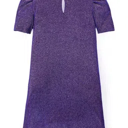 Hola Bonita Knit Half Sleeves A Line Glittered Party Frock - Navy Blue image 3