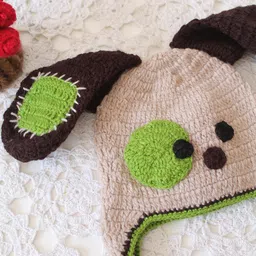 Woonie Dog Designed Hand Knitted Cap - Beige - Circumference 37.5 Cm image 3