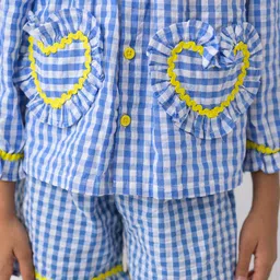 Fairies Forever Cotton Woven Full Sleeves Striped Coordinating Shirt & Shorts Night Suit Set - Blue image 5