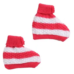 Little Angels Wool Knit Colour Blocked Beanie Mittens and Socks Set - Red & White image 4