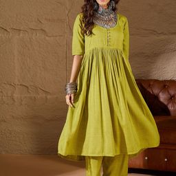InWeave Women Solid A-Line Kurta with Trousers-picture-17