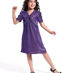 Hola Bonita Knit Half Sleeves A Line Glittered Party Frock - Navy Blue image 5