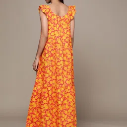Label Ritu Kumar Orange & Coral Floral A-Line Cotton Maxi Dress image 2