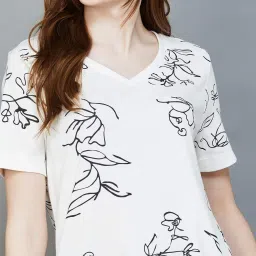 Colour Me by Melange Off-White Cotton Floral Print A-Line Dress image 5