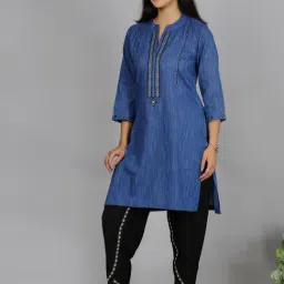 Spring Soul Blue Cotton Regular Fit Embroidered Kurta image 5