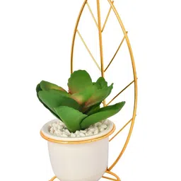 Myntra Elegant Homes White & Gold Toned Artificial Plant With Pot image 4