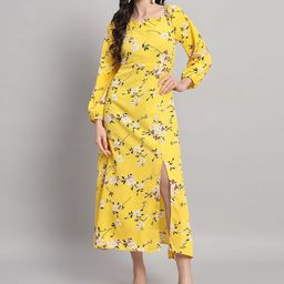 Curvydrobe Floral Print Puff Sleeve Crepe Fit & Flare Dress-picture-25