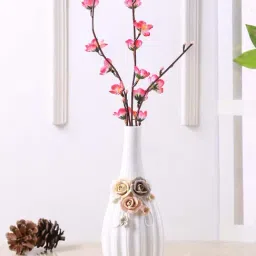 Tayhaa White Ceramic Floral Delight Handcrafted Flower Vase - Set of 1-picture-23