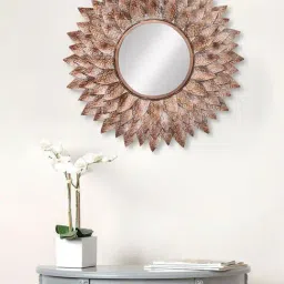 eCraftIndia Brown, Copper and Black Decorative Metal Handcarved Wall Mirror-image-0