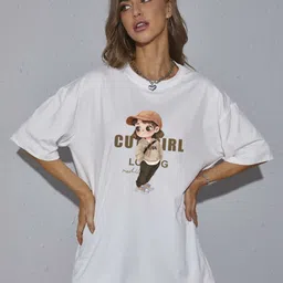 Mast & Harbour Women Graphic Printed Round Neck Cotton Oversized T-shirt-picture-31