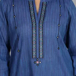 Spring Soul Blue Cotton Regular Fit Embroidered Kurta image 3