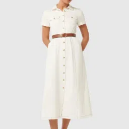 Forever New White Solid Midi Dress-image-25