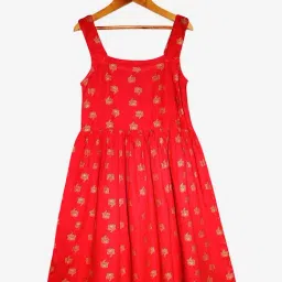 Kiddopanti Kids Red Printed Dress-image-9