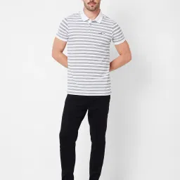 Spykar White Slim Fit Striped Polo T-Shirt image 5