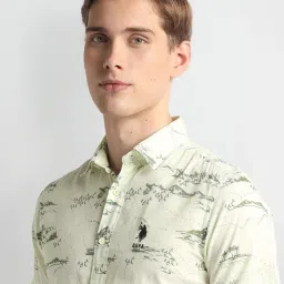 U.S. Polo Assn. Ivory Cotton Slim Fit Printed Shirt image 5