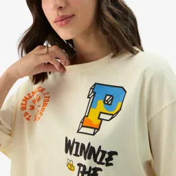 The Souled Store White Cotton Graphic Print Oversized T-Shirt image 5