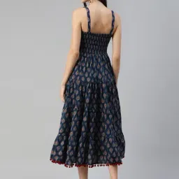 Divena Navy & Brown Cotton Printed A-Line Dress image 2