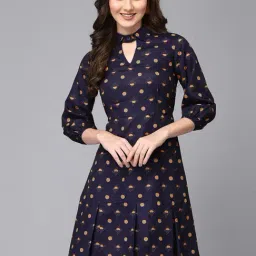 SELVIA Navy Printed A Line Dress-image-46