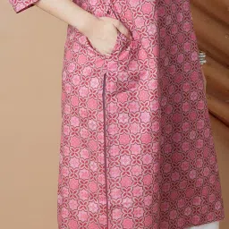 Melange By Lifestyle Pink Cotton Regular Fit Printed Kurtas image 5