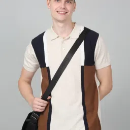 Cantabil Beige Regular Fit Colour Block Polo T-Shirt image 5
