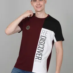 Cantabil Maroon Regular Fit Colour Block T-Shirt image 5