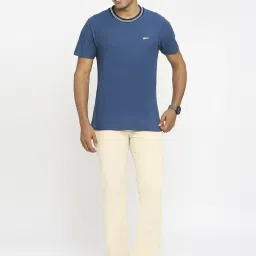 Basics Blue Cotton Muscle Fit T-Shirt image 5
