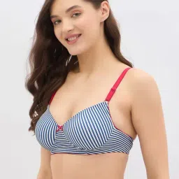 Clovia Blue Full Coverage Wireless Striped T-Shirt Bra image 4