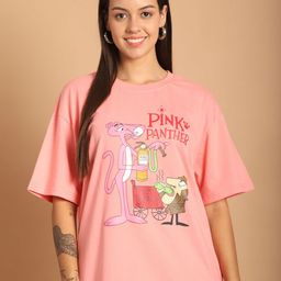 Tromko Women Pink Panther Graphic Printed Round Neck Cotton Oversized T-shirt-picture-40