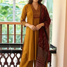 DIVASTRI Ethnic Motifs Printed Straight Kurta With Palazzos & Dupatta image 3