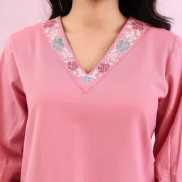 MISRI Embroidered V Neck Top With Trousers Co-Ords image 4