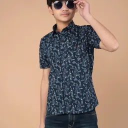 Crimsoune Club Boys Navy Cotton Blend Printed Shirt image 5